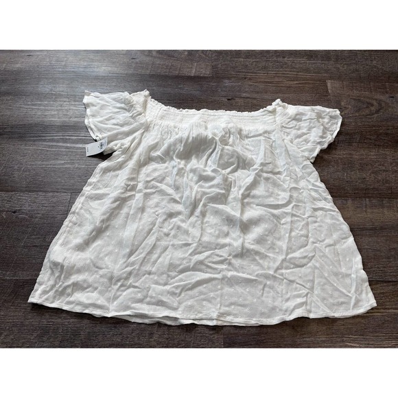 Old Navy Womens Short Sleeve Off Shoulder Blouse Size Medium White Flowy O5 - Picture 2 of 7